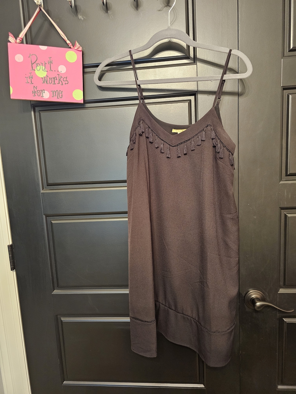 Gianni Bini Black Tassel-Trim Slip Dress